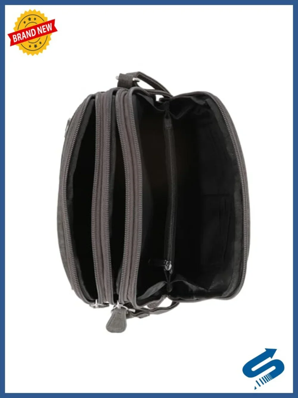 Vegan Leather Triple Zip Crossbody Bag with Phone Pocket